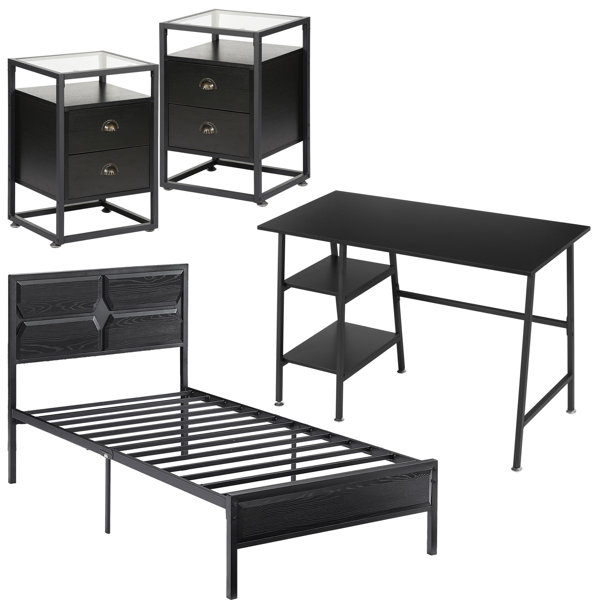Trent Austin Design® Pizano 4 Piece Black Bedroom Set Wood Bed Frame And Nightstand Set